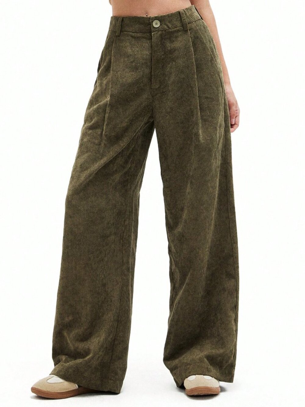 Army Green Casual Women's Straight Leg Pants - Picture 4 of 6